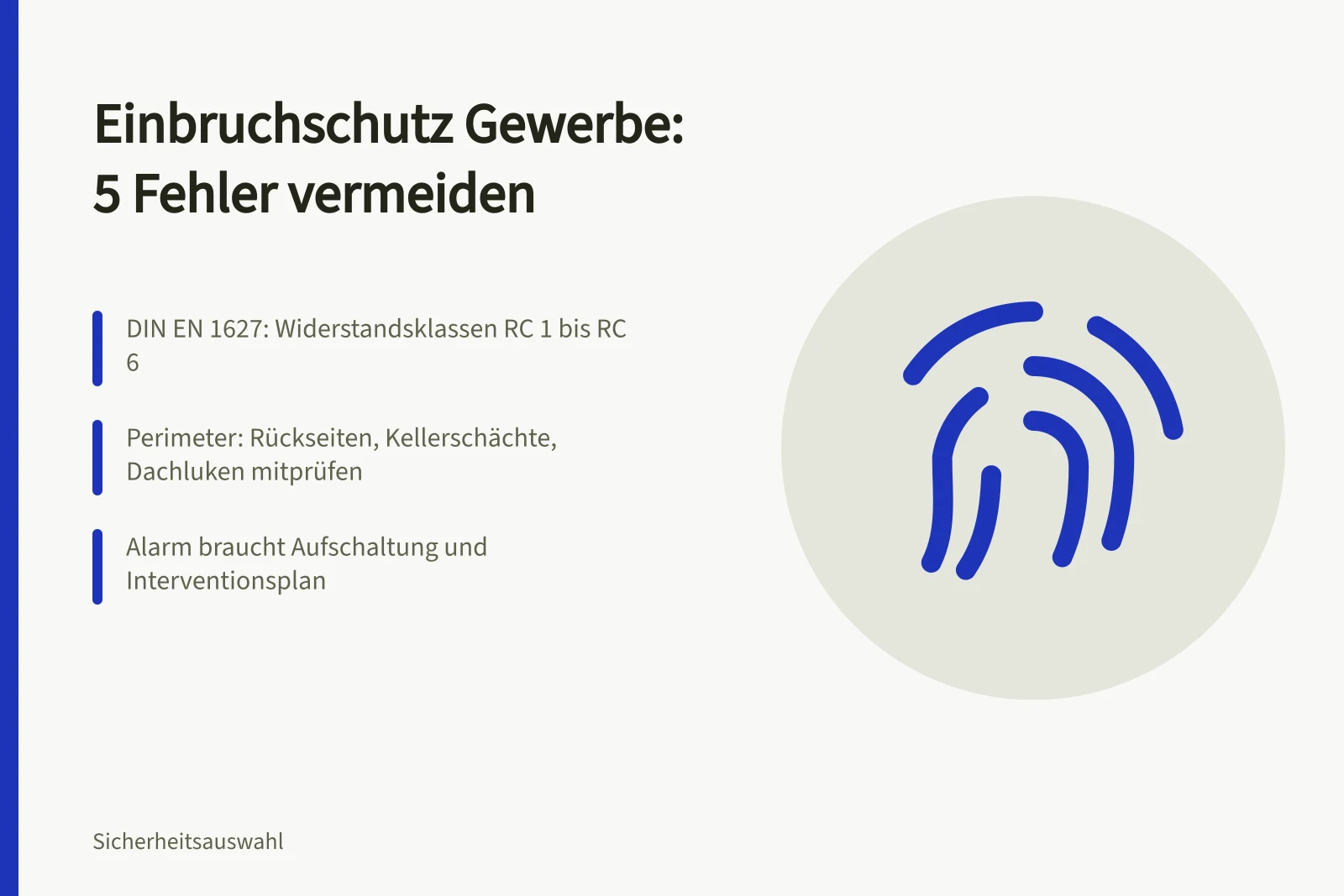 Karte zu fünf Einbruchschutz-Fehlern im Gewerbe mit Normen und Wartung