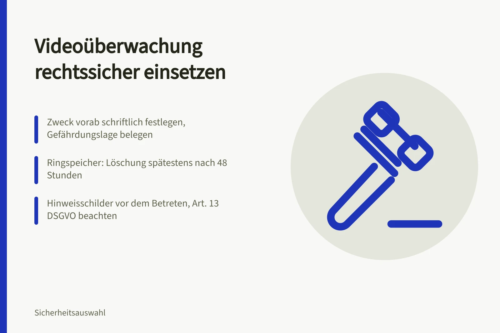 Karte zur rechtssicheren Videoüberwachung mit Zweck, Löschfrist und Hinweispflicht