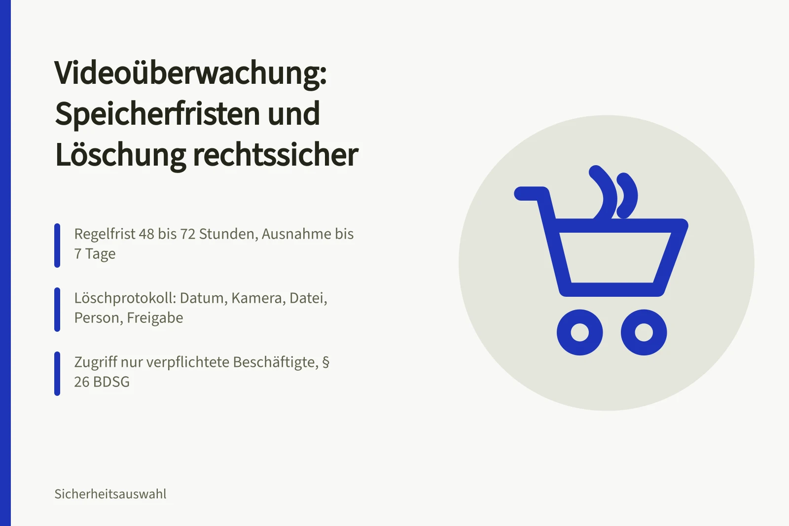 Karte zu Speicherfristen, Löschprotokoll und Zugriffsrechten bei Videoüberwachung