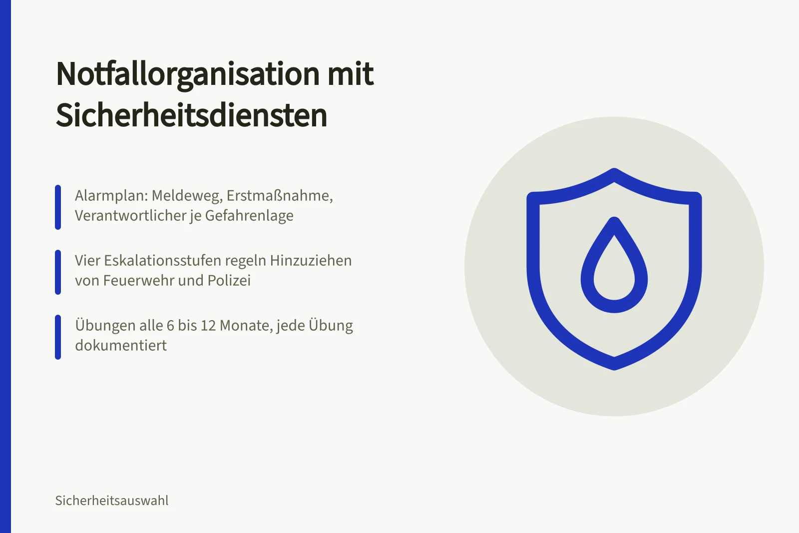 Alarmplan und Eskalationsstufen für Notfallorganisation mit Sicherheitsdiensten
