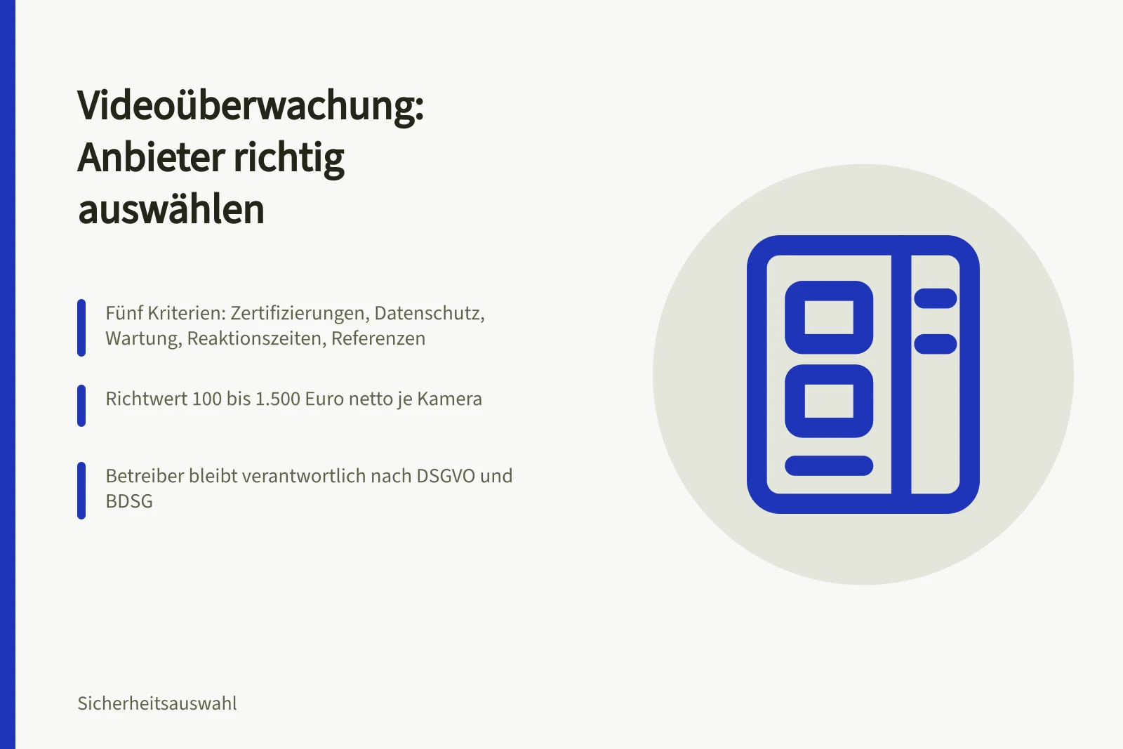 Karte zu Auswahlkriterien für Videoüberwachungsanbieter und DSGVO-Pflichten