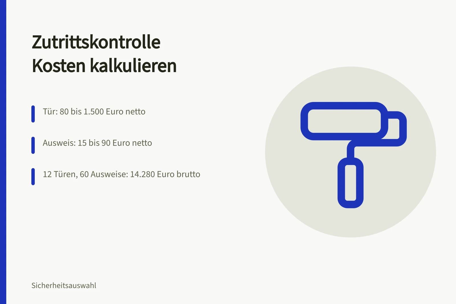 Kostenaufstellung für Zutrittskontrolle mit Türen, Ausweisen und laufenden Gebühren